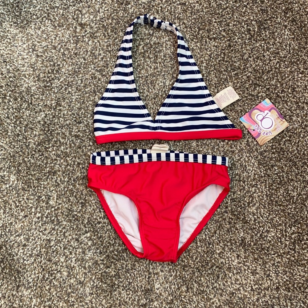 Red and navy halter 3T swim